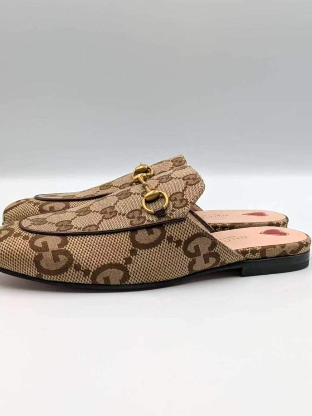 Gucci Monogram Jumbo GG Malaga Princetown Slippers Camel Ebony Beige EU37 475094 - Picture 5 of 13